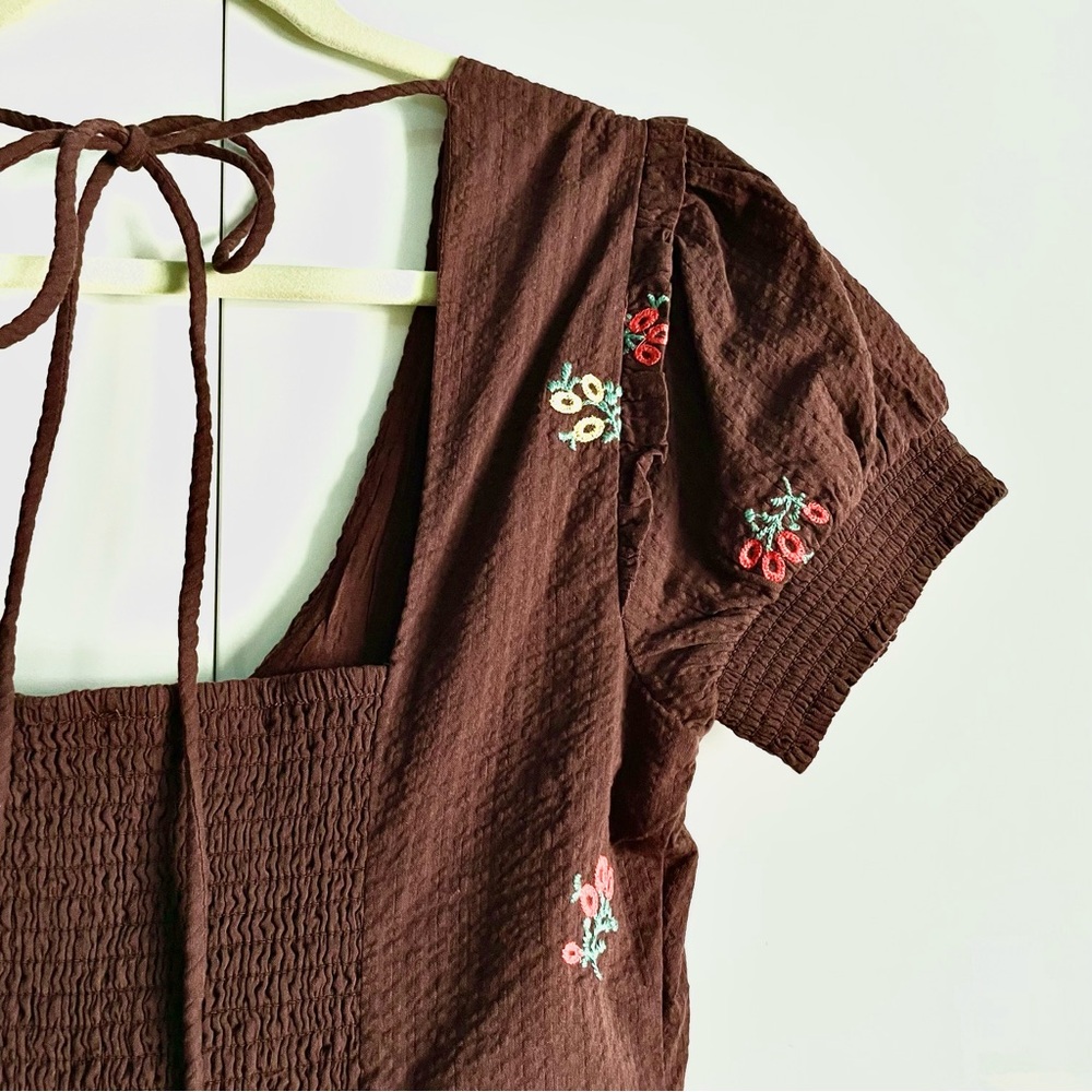 Free People Maisie Floral Embroidered Midi Dress in Brown Combo Size M NWT - Picture 11 of 14